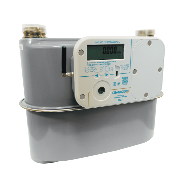 Счётчик газа объемный диафрагменный «Пульсар» СМАРТ-К G6Т, GSM, ИУСЦИФРА, слева направо, с антенной, с клапаном, с термокоррекцией
